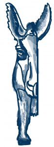 An illustration of a blue donkey