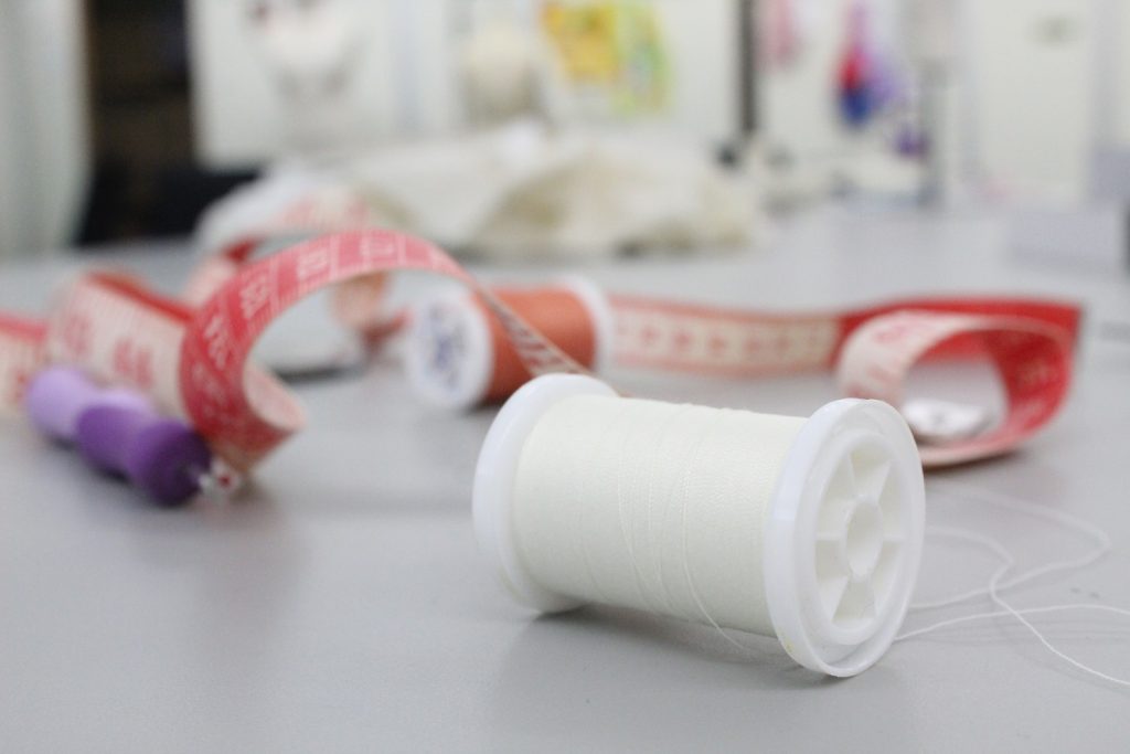 Sewing tools lay on a table
