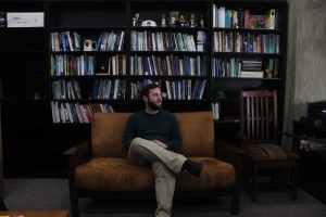 Mike Titelbaum sits in his office